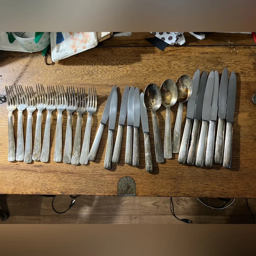 Antique / Vintage French Art Deco Silver Plated Flatware 24 pcs